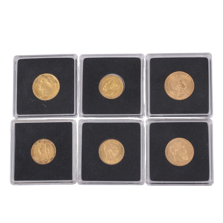 Kleine GOLD-Sammlung mit 6 Münzen, insg. Feingold ca. 28 g. 