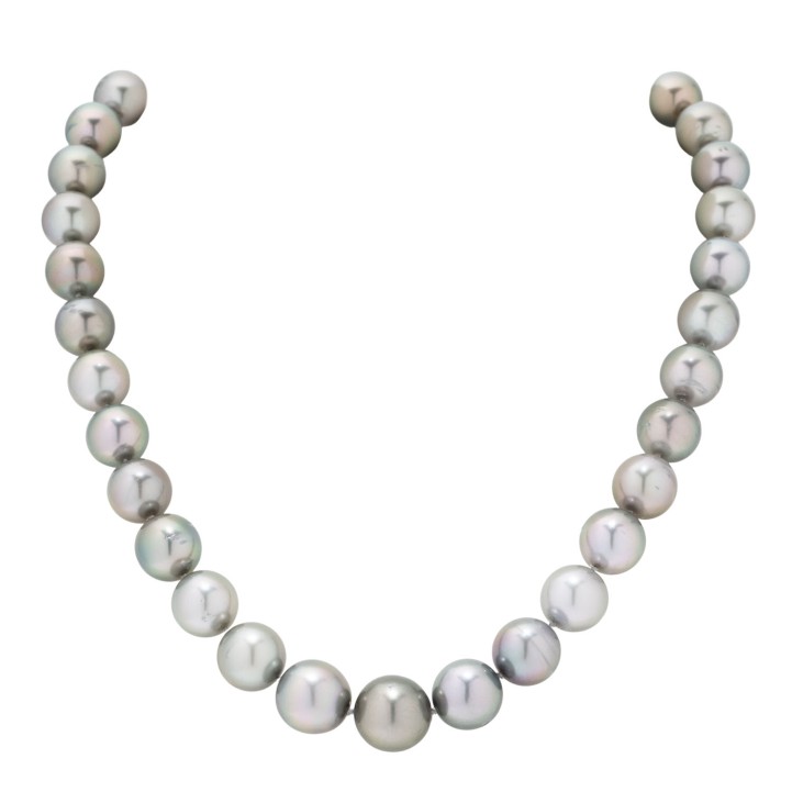 Collier aus Tahitiperlen mit Brillantschließe,  
