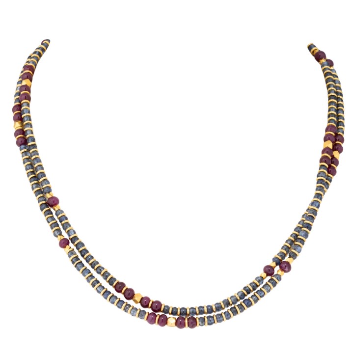Lange Kette aus Rubin- und Saphirrondellen,  