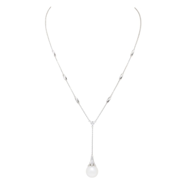 Collier mit Zuchtperle und Brillanten von zus. ca. 1,0 ct,  