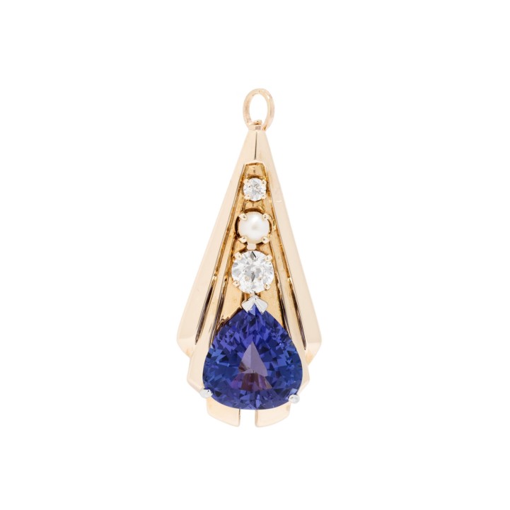 Broschenanhänger mit Tansanit ca. 4,6 ct  