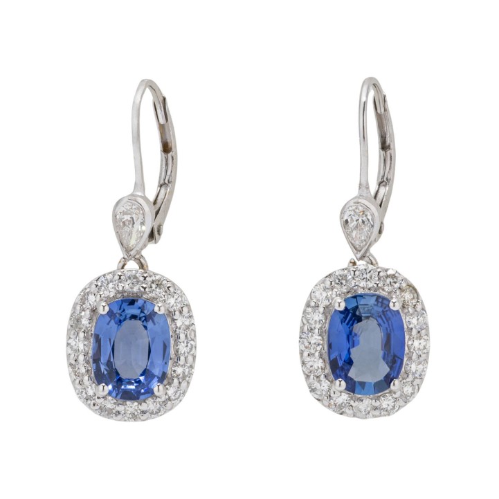 Ohrhänger mit Saphiren 2,33 ct. und Brillanten sowie 2 Diamant-Tropfen zus. 0,44 ct., 