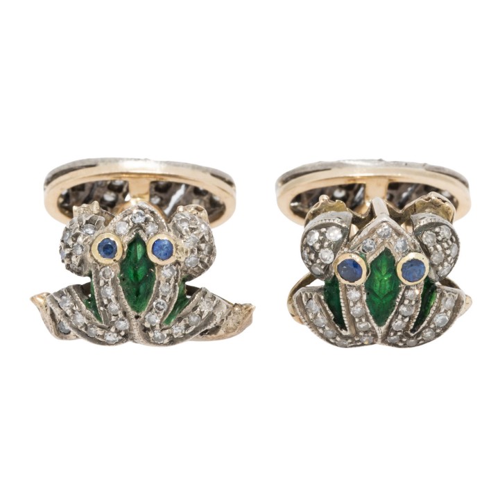 Manschettenknöpfe 'Frösche' mit Diamanten zus.  0,41 ct. 