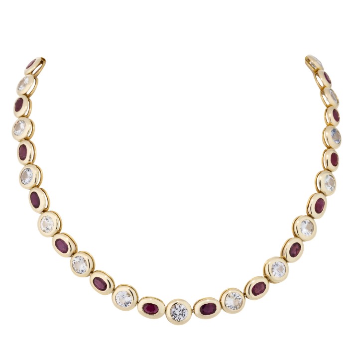 Collier mit Rubinen und weißen Saphiren  
