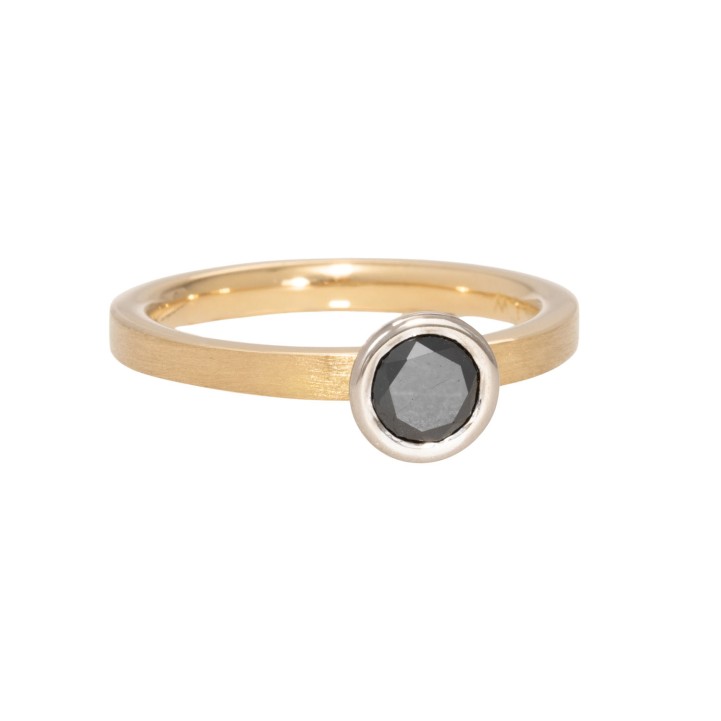 Solitaire-Ring mit natur-schwarzem Diamant,  