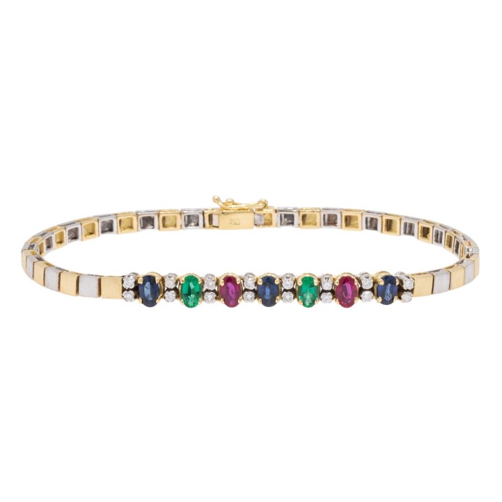 Armband mit Saphir, Rubin, Smaragd und Brillanten  