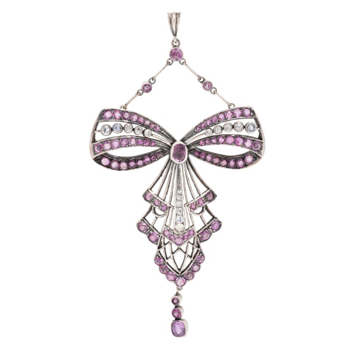 Jugendstil Anhänger mit rosa und farblosen Steinen, 