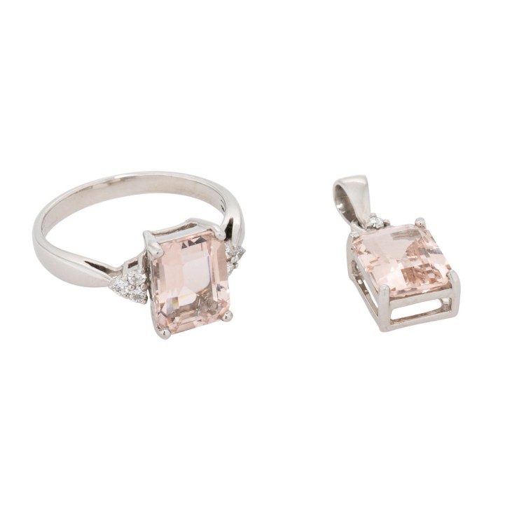 Set: Ring und Anhänger mit Morganit und Brillanten,  