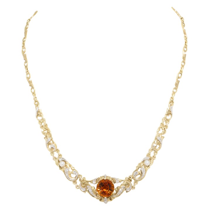 Collier mit Citrin, Diamanten und Perlen,  