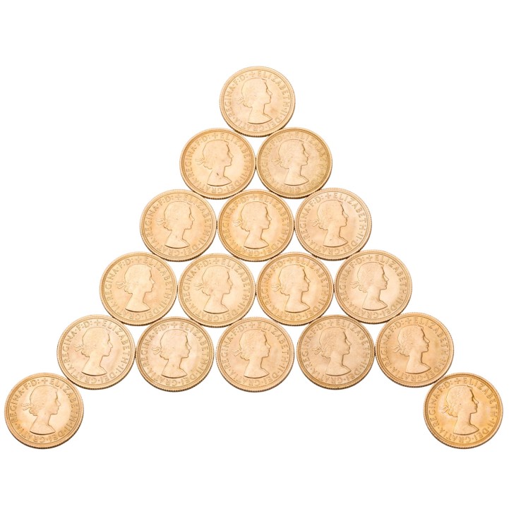 Vereinigtes Königreich /Investmentlot GOLD - 17 x 1 Sovereign Elisabeth II. (Schleife) 