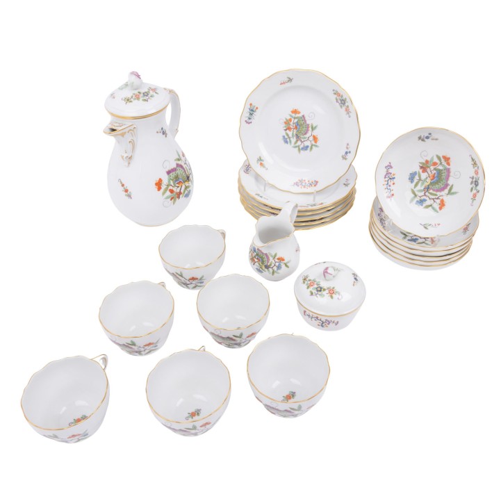 MEISSEN, 21-tlg. Kaffeeservice f. 6 Personen 'Chinesischer Schmetterling', 1. Wahl, 20. Jh. 