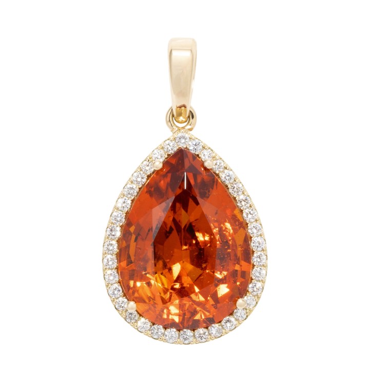 Anhänger, bes. mit einem hochfeinen Mandarin Granat 21,93 ct.   