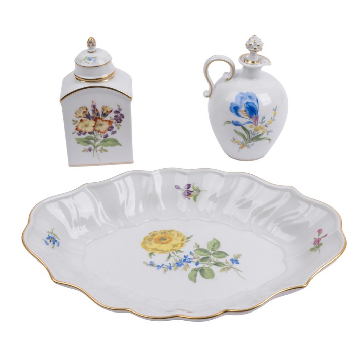 MEISSEN, 3-tlg. Konvolut 'Blumenmalerei', 1. und 2. Wahl, 20. Jh.: 