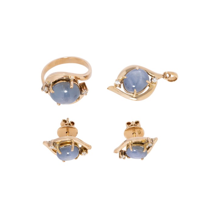Schmuckset mit Sternsaphiren und Brillanten 