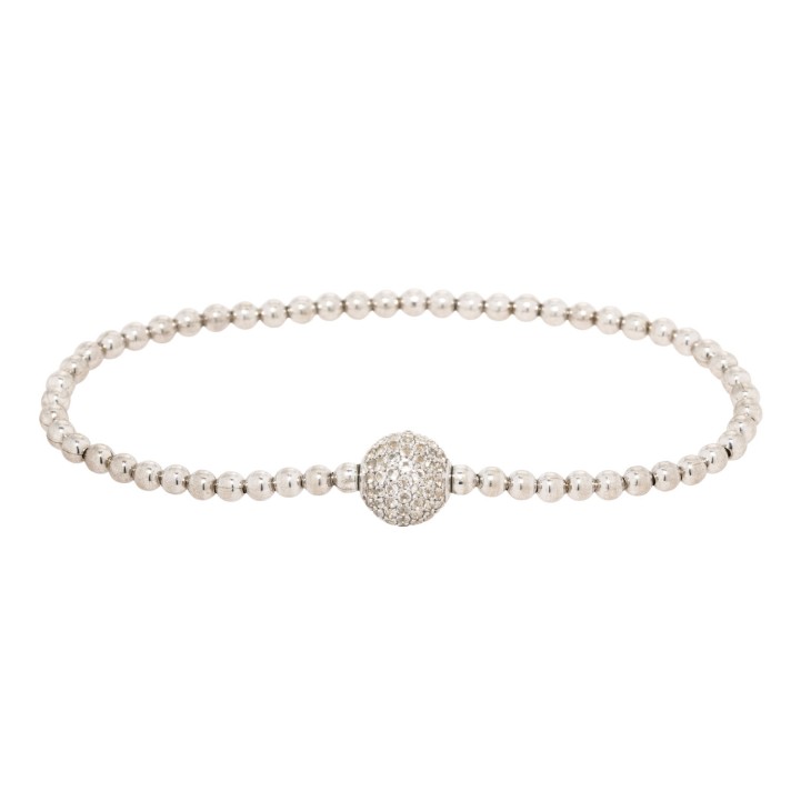 Armband mit Schmuckkugel, besetzt mit farblosen Steinen, 