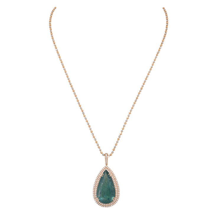Kette mit Smaragd-Brillant-Anhänger in Tropfenform, 