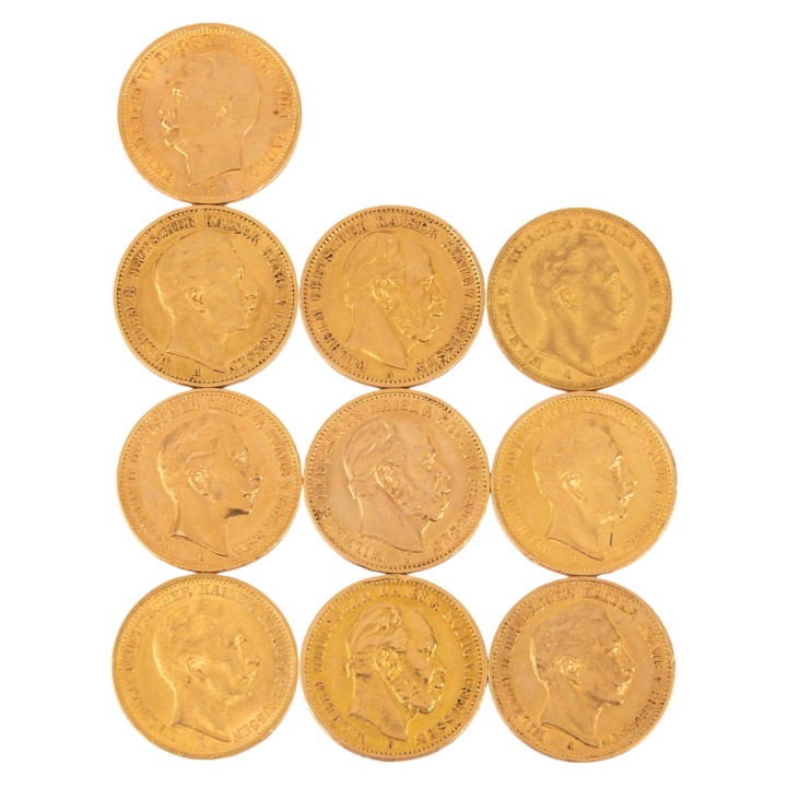 Deutsches Kaiserreich/GOLD - kleines Konvolut mit zehn Goldmünzen 