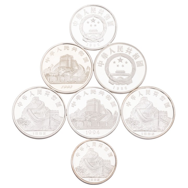 China/SILBERsammlung 6x 5 Yuan & 3 Yuan 