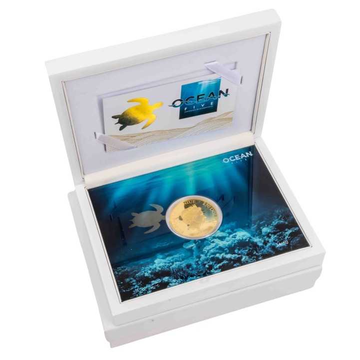 Niue / Gold - 250 NZ-Dollar 2023, Sea Turtle / Ocean Five, PP, 2 Unzen Gold fein, 
