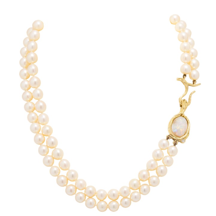 Perlencollier mit Opal und Brillant 