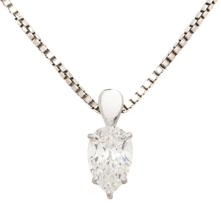 Solitär Anhänger mit Diamant im Tropfenschliff ca. 1,20 ct,  