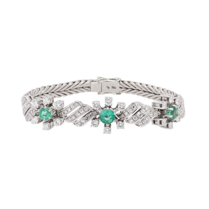 Armband mit 3 Smaragden und Diamanten zus. ca. 3 ct,  