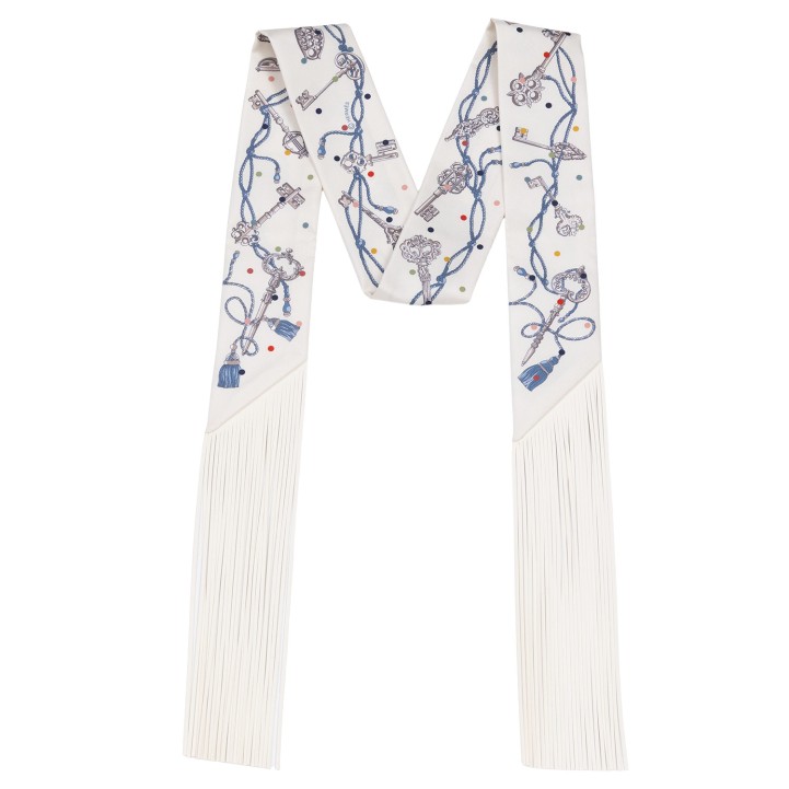 HERMÈS Twilly mit Lederfransen 'LES CLÉS À POIS'. 