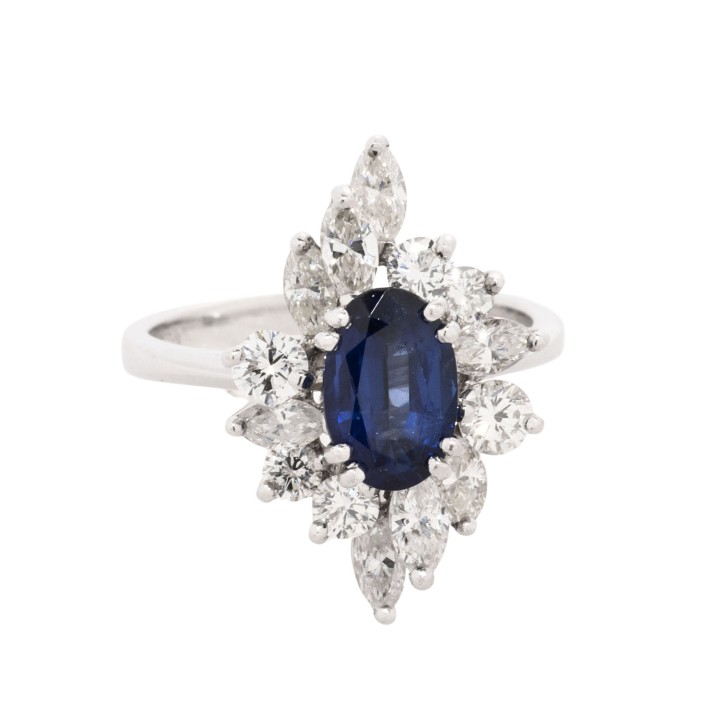 Ring mit Saphir und Diamanten zus. ca. 1,2 ct,  