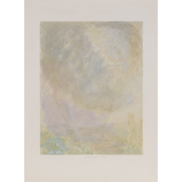 MÜNCH, HANSPETER (1940), 'Abstrahierte Landschaft unter bewegtem Wolkenspiel', 1984, 