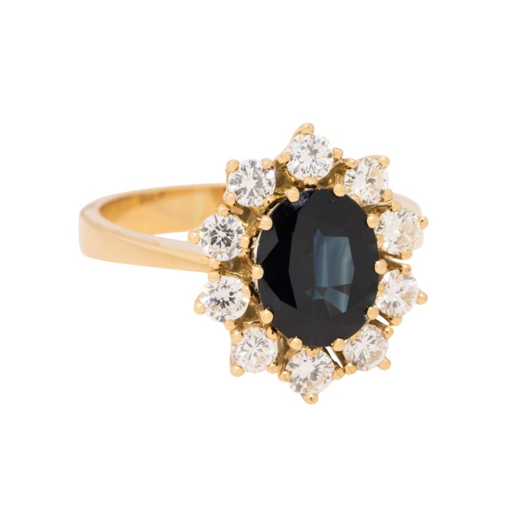Ring mit Saphir ca. 2 ct und Brillanten  