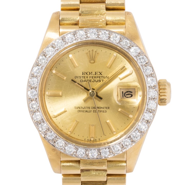 ROLEX Lady Datejust 26 'Borke', Ref. 6927 mit Aftermarket Diamantlünette, ca. 1983.  