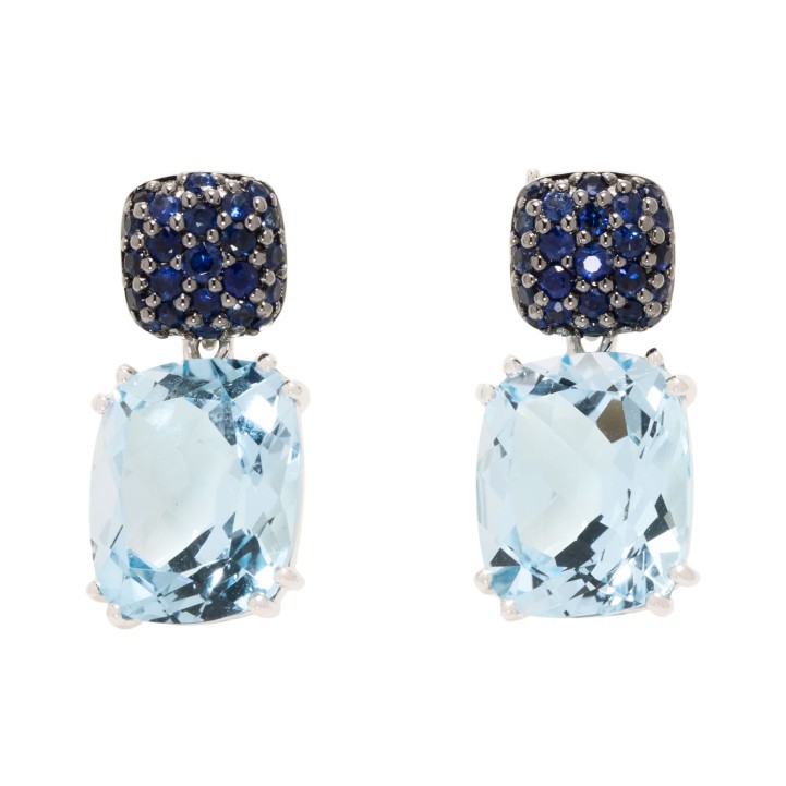 Charmante Ohrhänger mit feinen Aquamarinen zus. 12,87 ct. und Safiren 