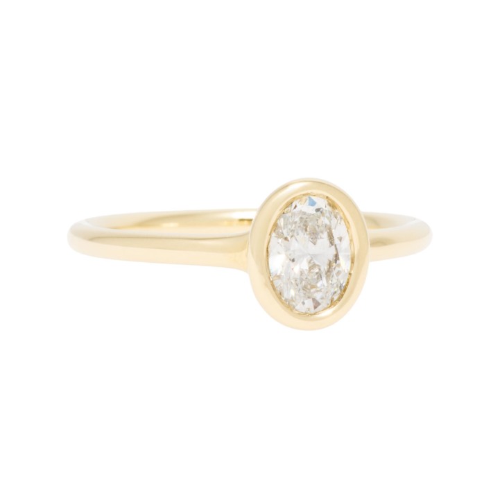 Solitaire Ring mit ovalem Diamant von 0,61 ct. FEINES WEIß (G) SI 