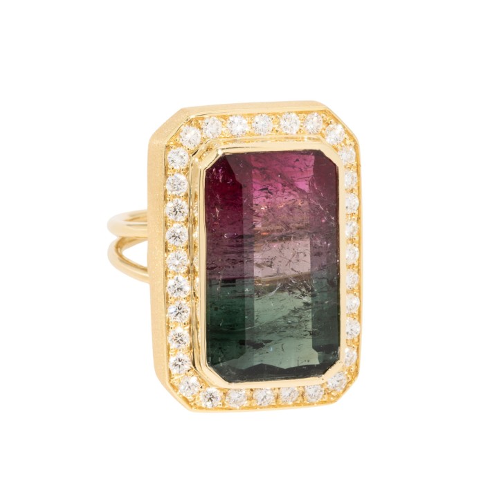 Ring mit mehrfarbigen Wassermelonen Turmalin  