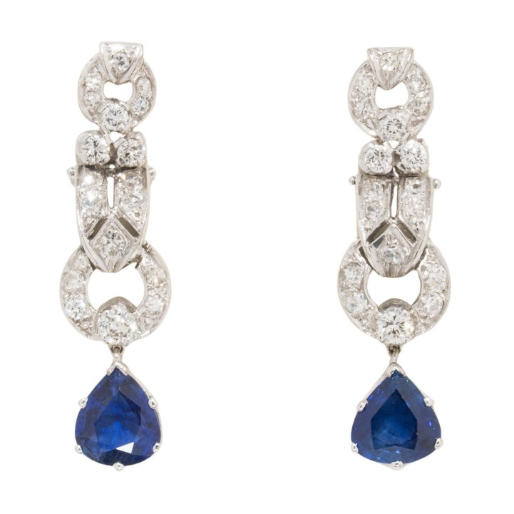 Ohrhänger mit feinen Safir-Tropfen und Brillanten von zus. ca. 0,60 ct. 