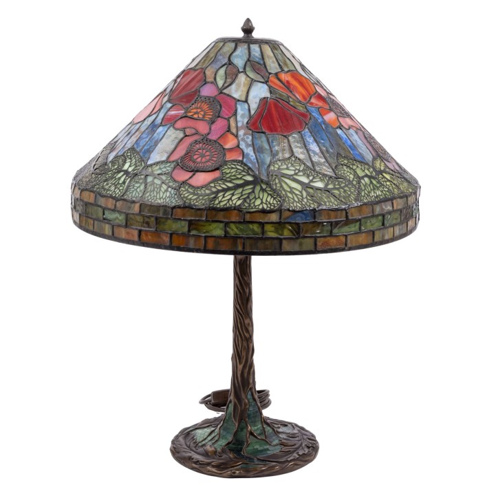 Große Tischlampe mit Mohnblumen-Dekor im Tiffany-Stil 