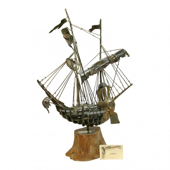Metall-Skulptur eines Schiffes, 20. Jh., 