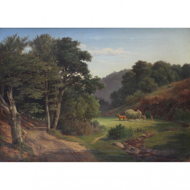 GOOS, BEREND (attrib. 1815-1885): Mittägliche Heuernte am Waldesrand, 1866, 