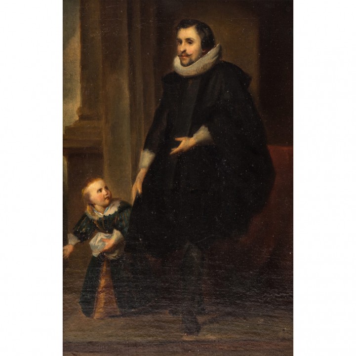 DEIKER, JOHANNES CHRISTIAN, attr. (Wetzlar 1822-1895 Düsseldorf), "Nobleman with Child", copy after Anthonis van Dyck, 