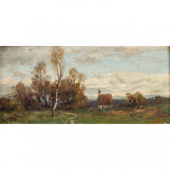 SPLITGERBER, AUGUST, ATTR. (Steingarden 1844-1918 München), 'Kleine Landschaft mit Birken und Kapelle', 