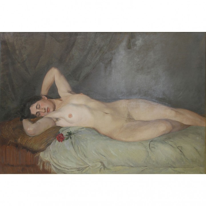 FAURE, AMANDUS (Hamburg 1874-1931 Stuttgart), „Akt mit roter Rose“, 