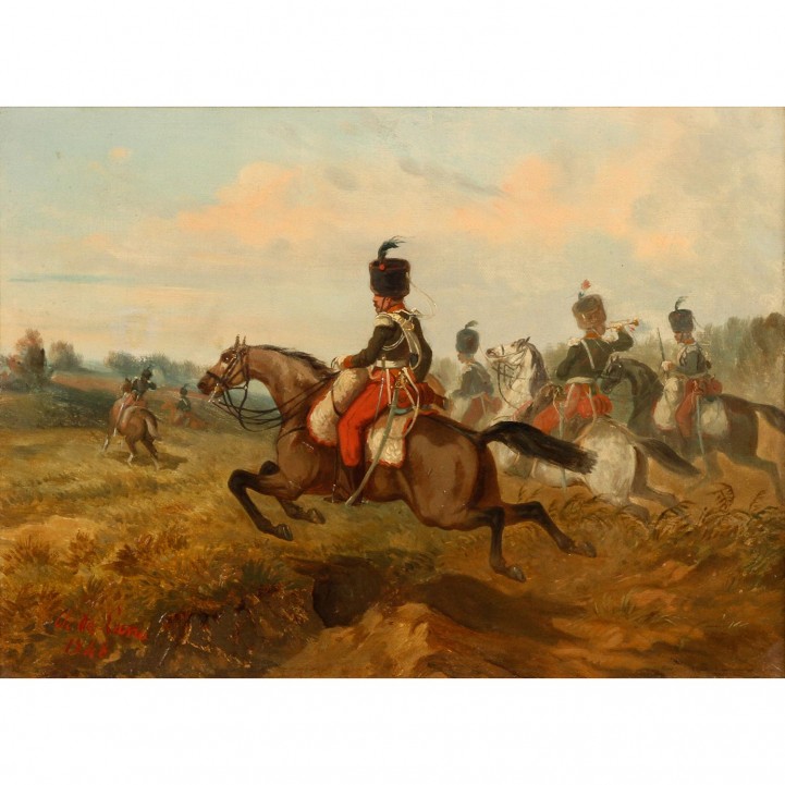 LUNA, CHARLES DE (um 1812-?), "Stürmende Kosaken", 