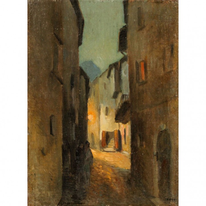 FAURE, AMANDUS (Hamburg 1874-1931 Stuttgart), „Gasse in Lugano bei Nacht“, 