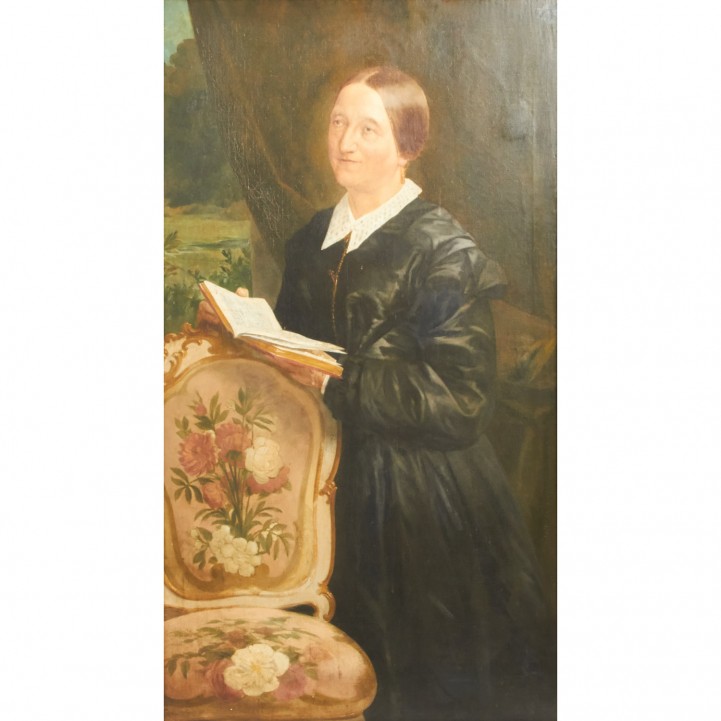 WINTHER (Maler/in 19./20. Jh.), 'Dame beim Lesen, neben einem Stuhl stehend' 