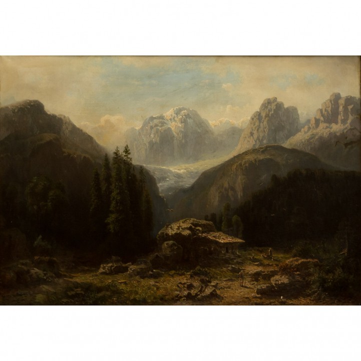 HENGSBACH, FRANZ (1814-1883), 'Hirten vor der Alm in den Alpen', 