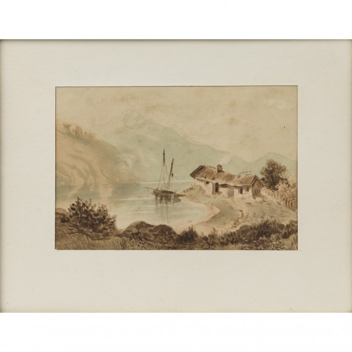 PETERS, Pieter Francis, ATTRIBUIERT (Nymwegen 1818-1903 Stuttgart), 'Hütte am Gebirgssee', 