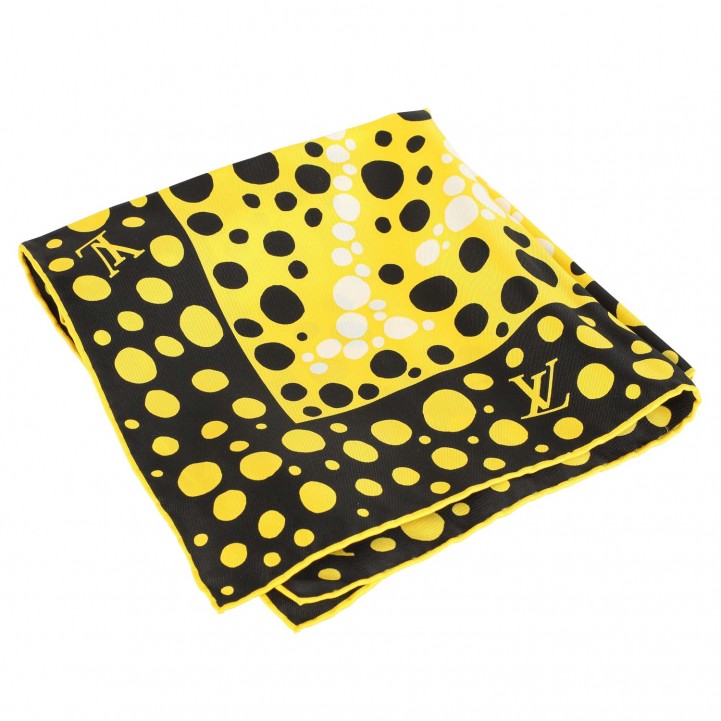 Louis Vuitton x Yayoi Kusama Infinity Dots Square 45 yellow black silk  scarf LV x YC LVxYC