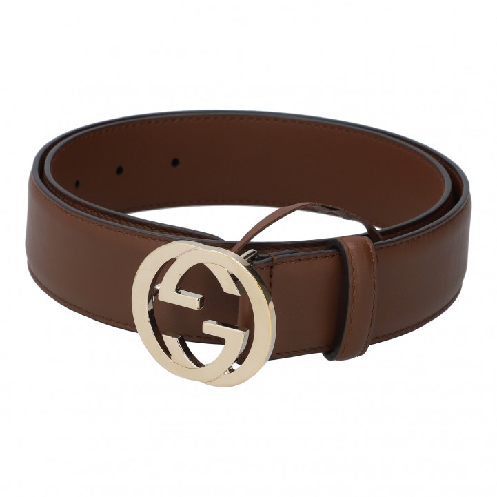 Interlocking buckle leather belt Gucci Brown size 85 cm in Leather