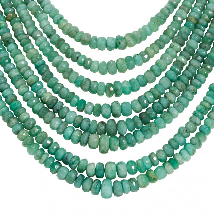 Necklace with 8 rows of faceted emerald rondelles Eppli Online Shop