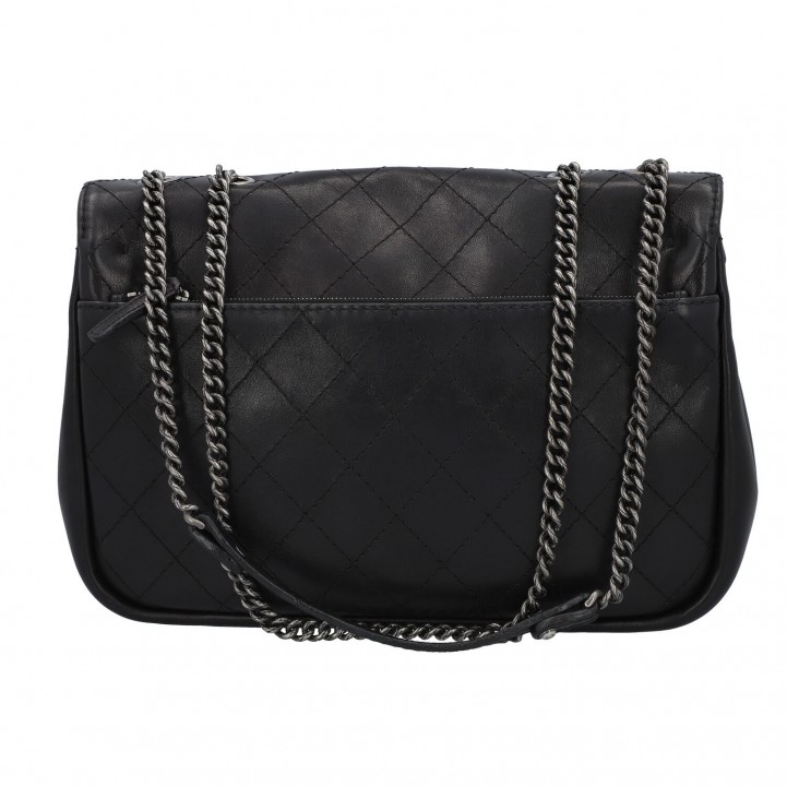 CHANEL Lambskin Quilted Chanel 19 Round Clutch With Chain Black